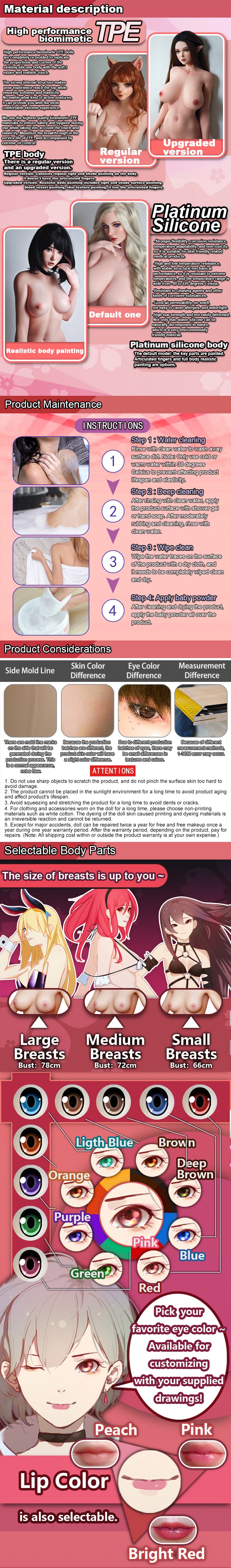 ElsaBabe 148cm Anime Doll Platinum Silicone Love Doll Adult Toy With Metal Skeleton, Kako Motoko