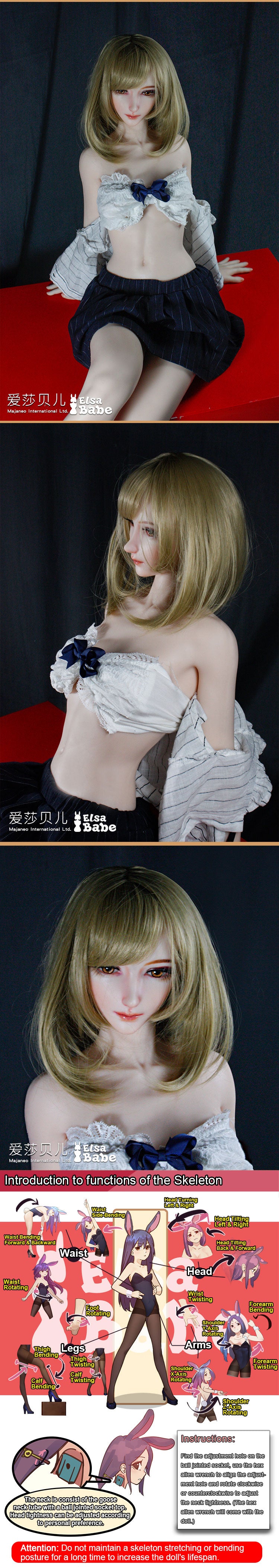 ElsaBabe 102cm ACG Doll Platinum Silicone Love Doll Adult Toy With Metal Skeleton, Amemiya Yuka