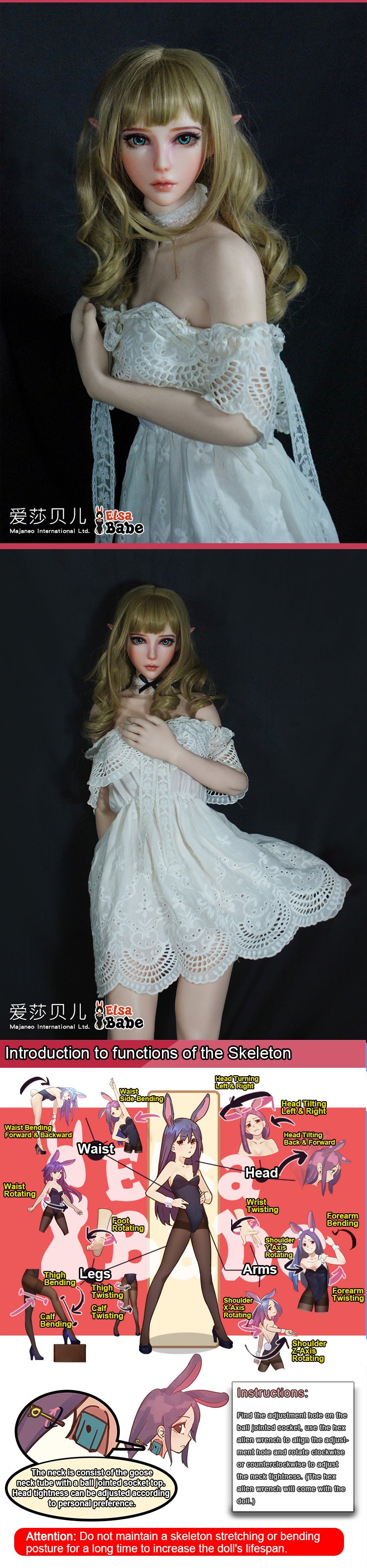 ElsaBabe 102cm ACG Doll Platinum Silicone Love Doll Adult Toy With Metal Skeleton, Suga Tomoe